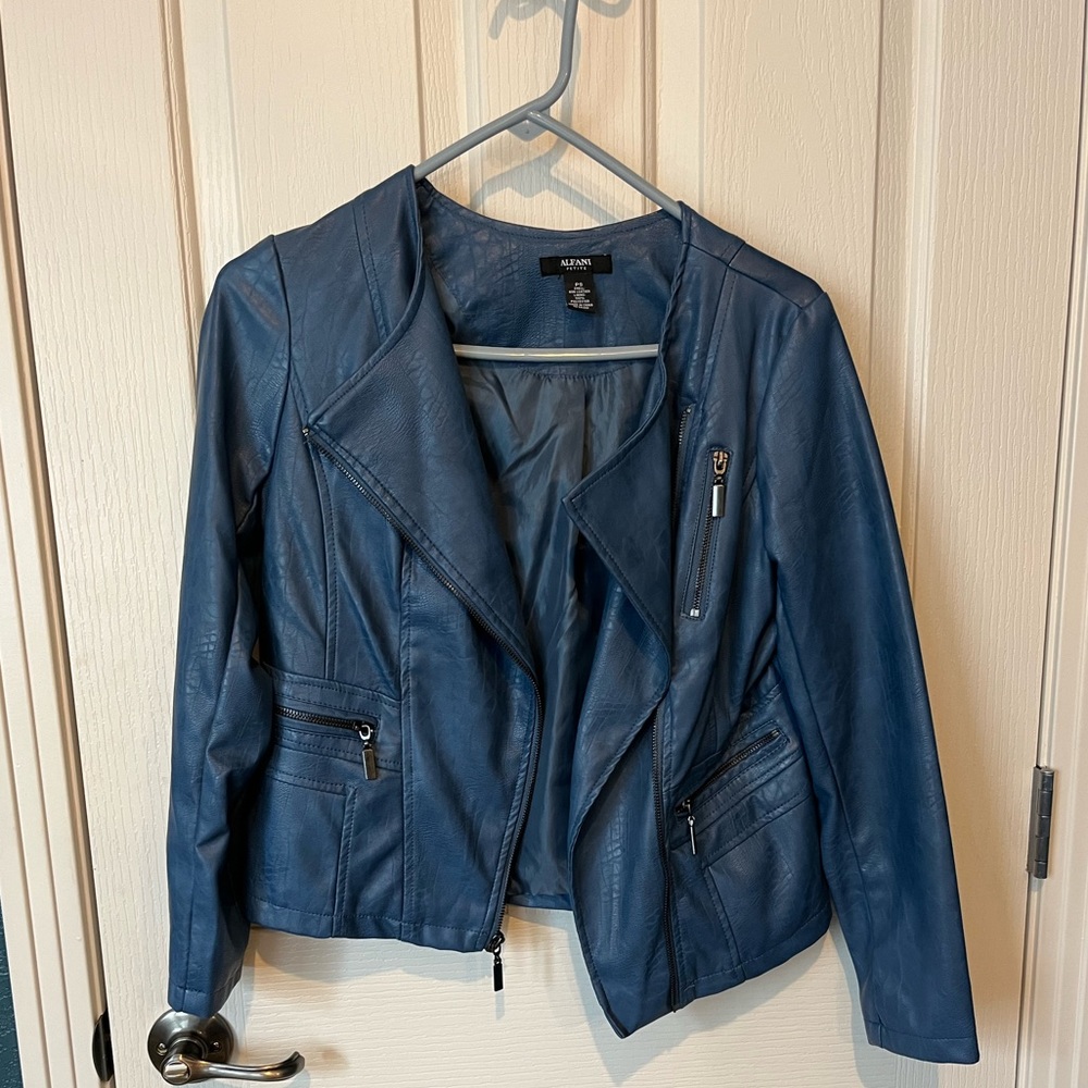 Blue faux leather jacket. petite small